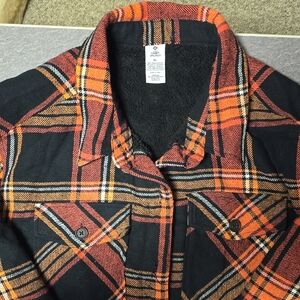 Cozy Plaid Utility Jacket - Black and Orange
